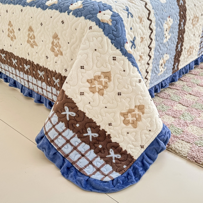 91家纺网 家纺一手货源 找家纺 （总）岚吉家纺 2025新款牛奶绒小花边床盖三件套