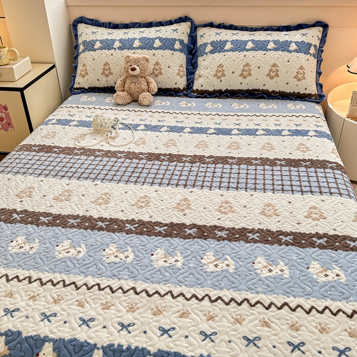 91家纺网 家纺一手货源 找家纺 （总）岚吉家纺 2025新款牛奶绒小花边床盖三件套