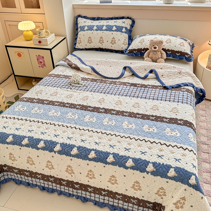 91家纺网 家纺一手货源 找家纺 （总）岚吉家纺 2025新款牛奶绒小花边床盖三件套