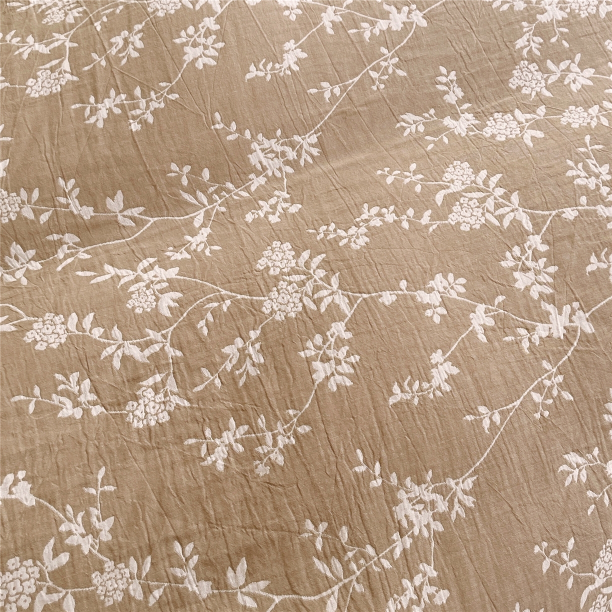 91家纺网 家纺一手货源 找家纺 佰亿莱 2026新款棉麻双层纱四件套第二批 南枝-卡其