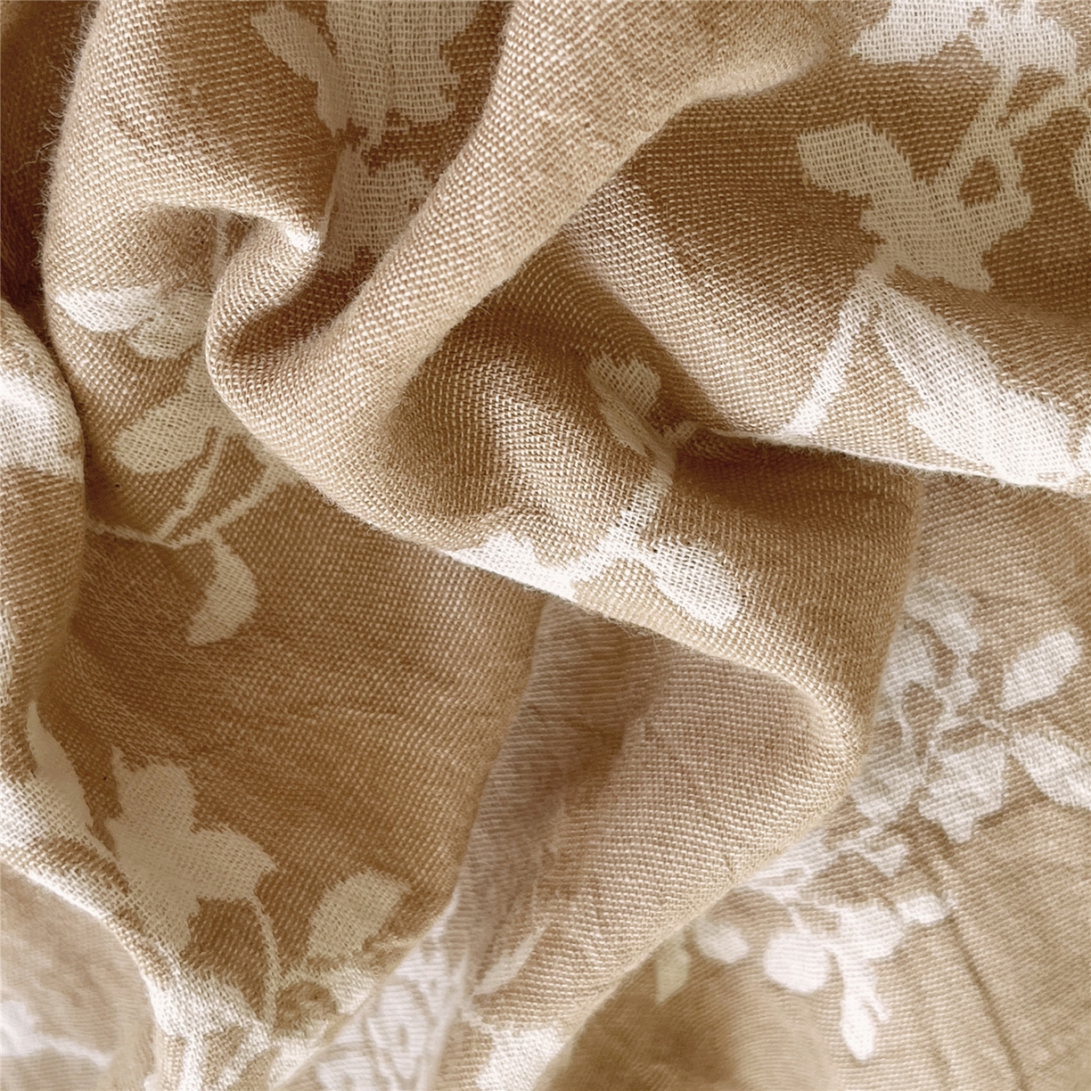 91家纺网 家纺一手货源 找家纺 佰亿莱 2026新款棉麻双层纱四件套第二批 南枝-卡其