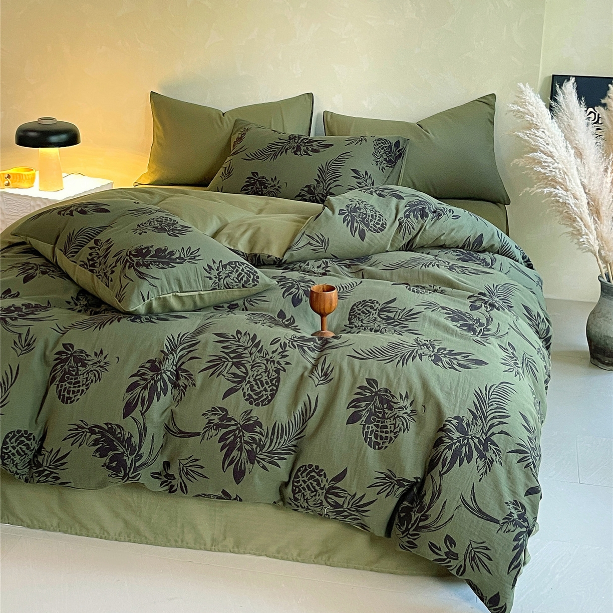 91家纺网 家纺一手货源 找家纺 佰亿莱 2026新款棉麻双层纱四件套第二批 夏日森林-绿