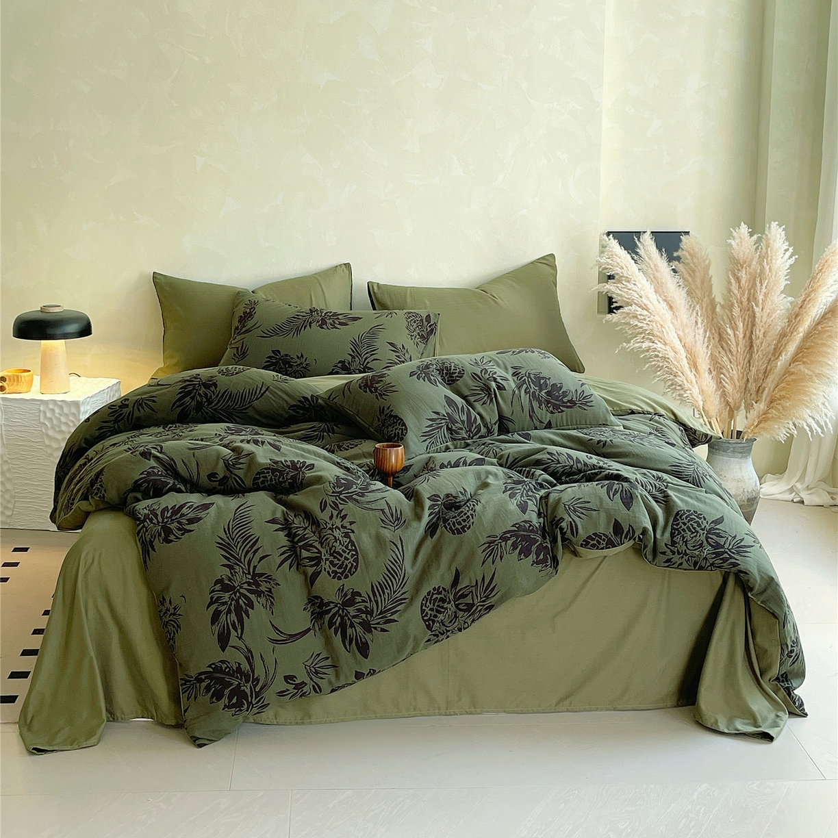 91家纺网 家纺一手货源 找家纺 佰亿莱 2026新款棉麻双层纱四件套第二批 夏日森林-绿