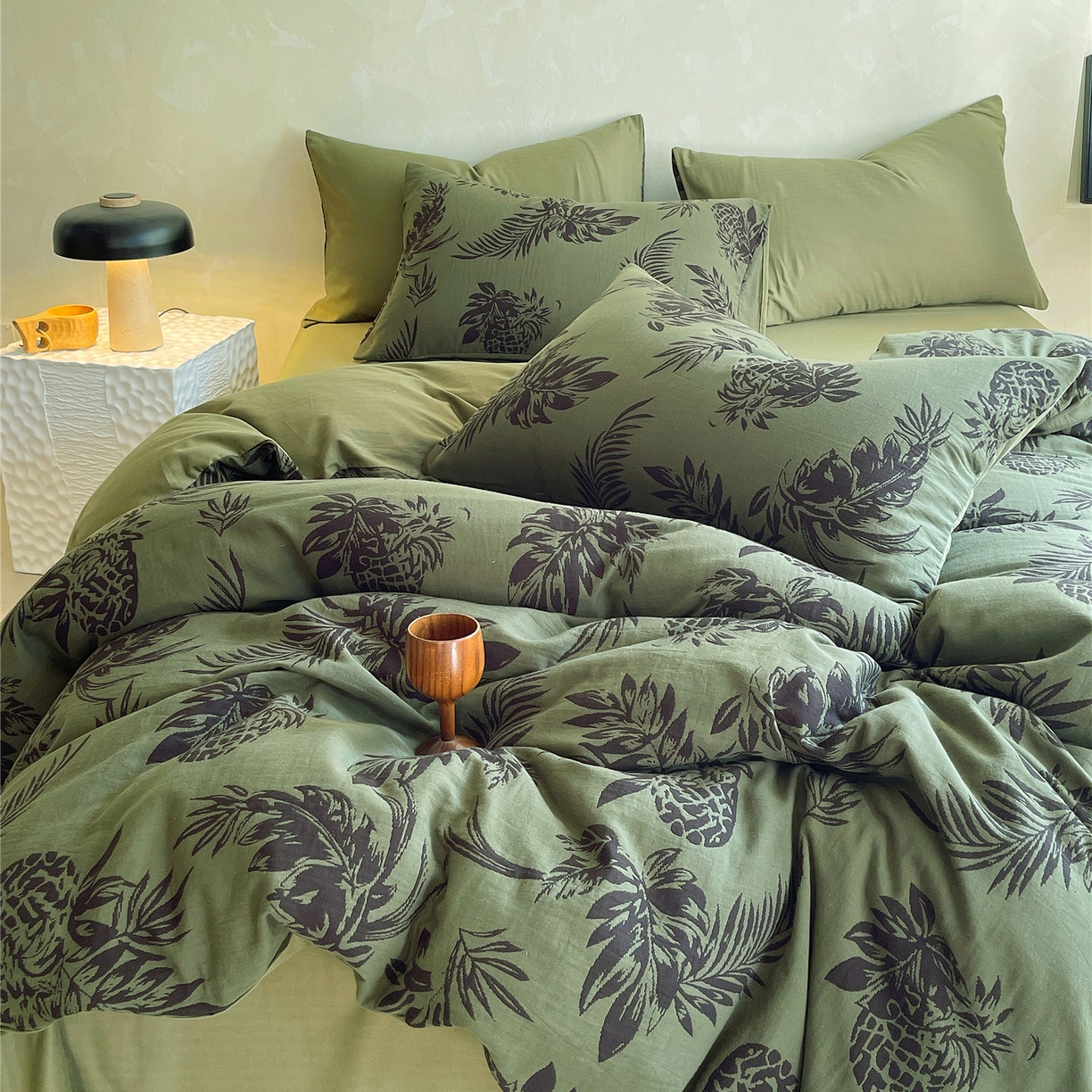 91家纺网 家纺一手货源 找家纺 佰亿莱 2026新款棉麻双层纱四件套第二批 夏日森林-绿