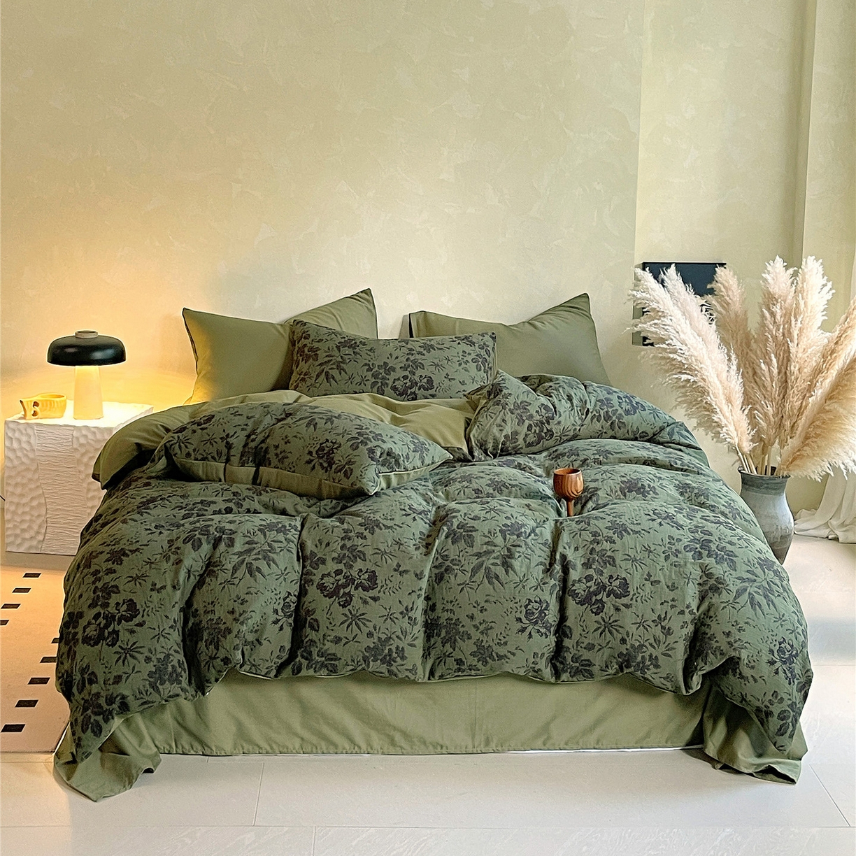 佰亿莱 2026新款棉麻双层纱四件套第二批 青黛-森林绿