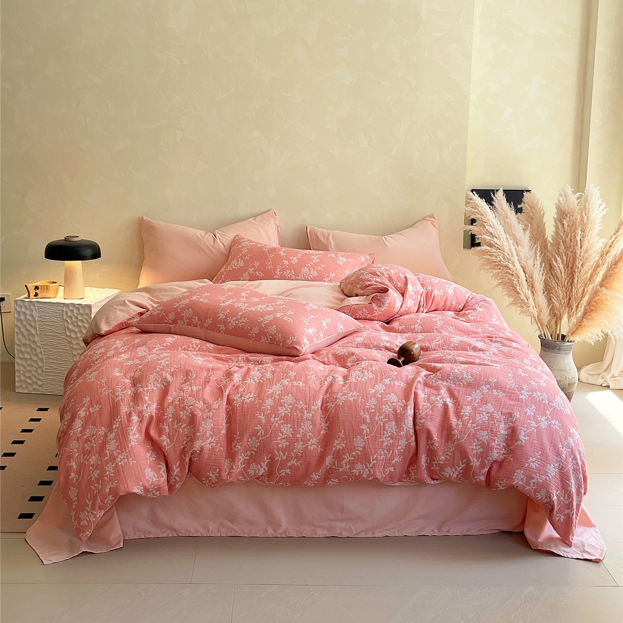 佰亿莱 2026新款棉麻双层纱四件套第二批 南枝-粉