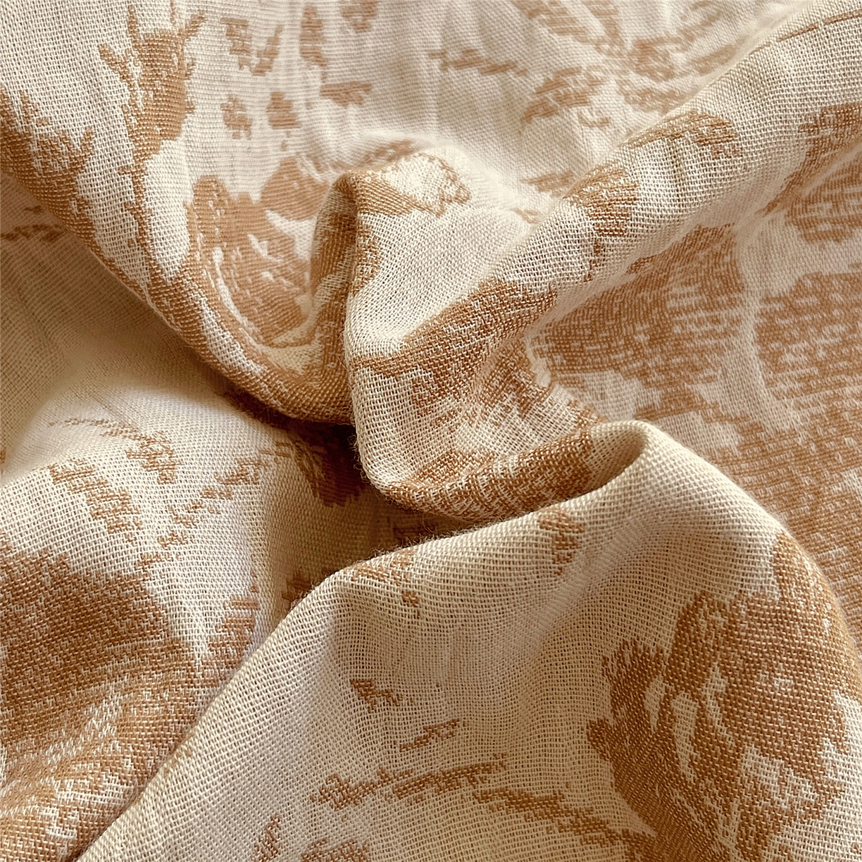 91家纺网 家纺一手货源 找家纺 佰亿莱 2026新款棉麻双层纱四件套第二批 青黛-卡其