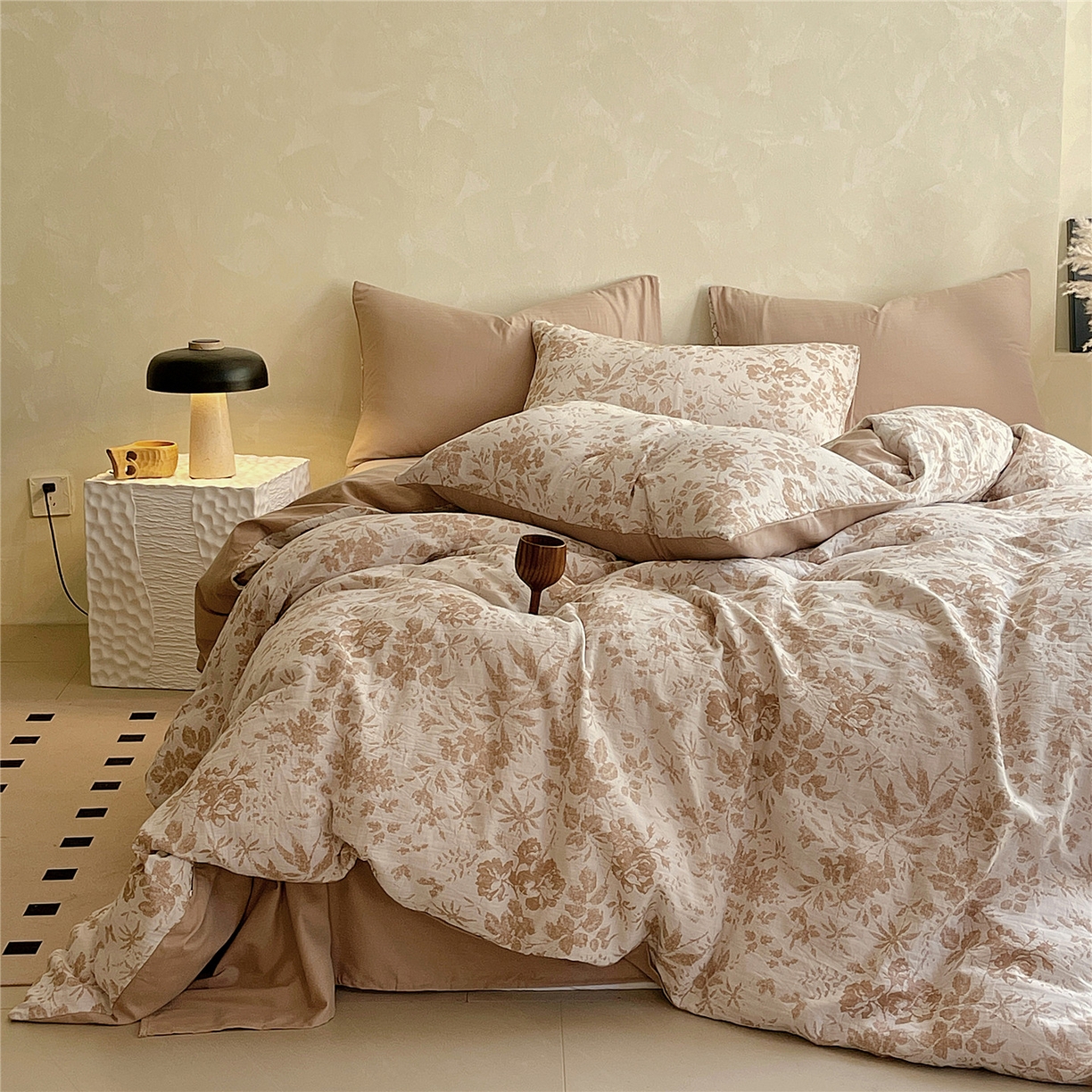 91家纺网 家纺一手货源 找家纺 佰亿莱 2026新款棉麻双层纱四件套第二批 青黛-卡其