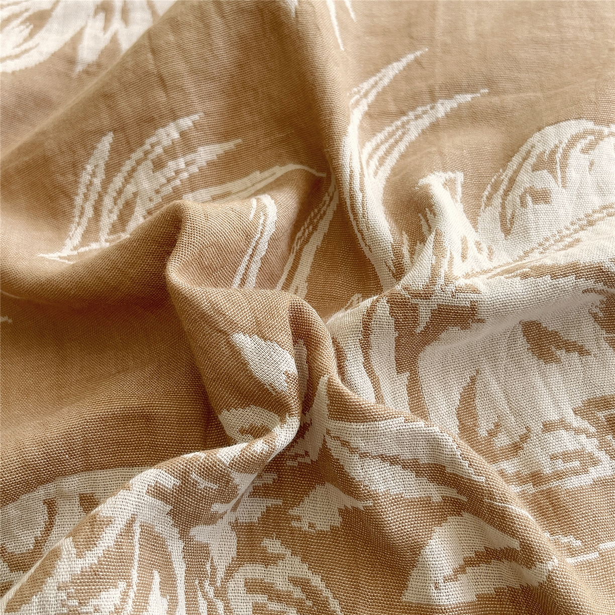 91家纺网 家纺一手货源 找家纺 佰亿莱 2026新款棉麻双层纱四件套第二批 夏日森林-卡其