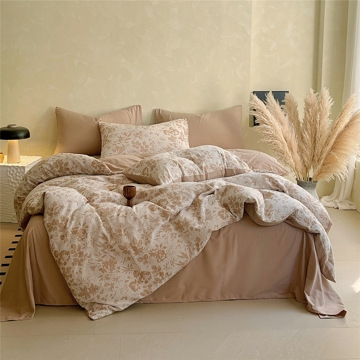 91家纺网 家纺一手货源 找家纺 佰亿莱 2026新款棉麻双层纱四件套第二批 青黛-卡其