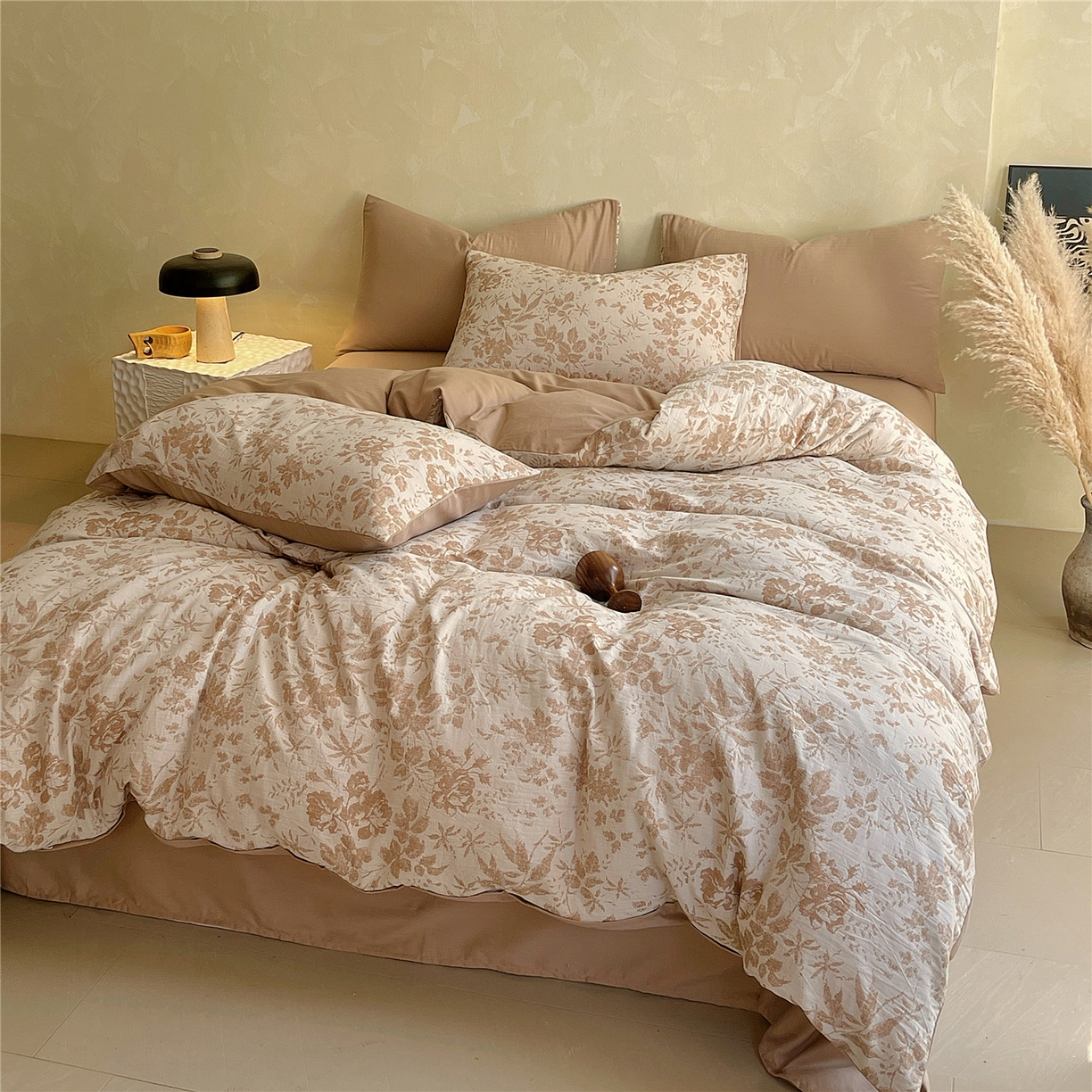 91家纺网 家纺一手货源 找家纺 佰亿莱 2026新款棉麻双层纱四件套第二批 青黛-卡其