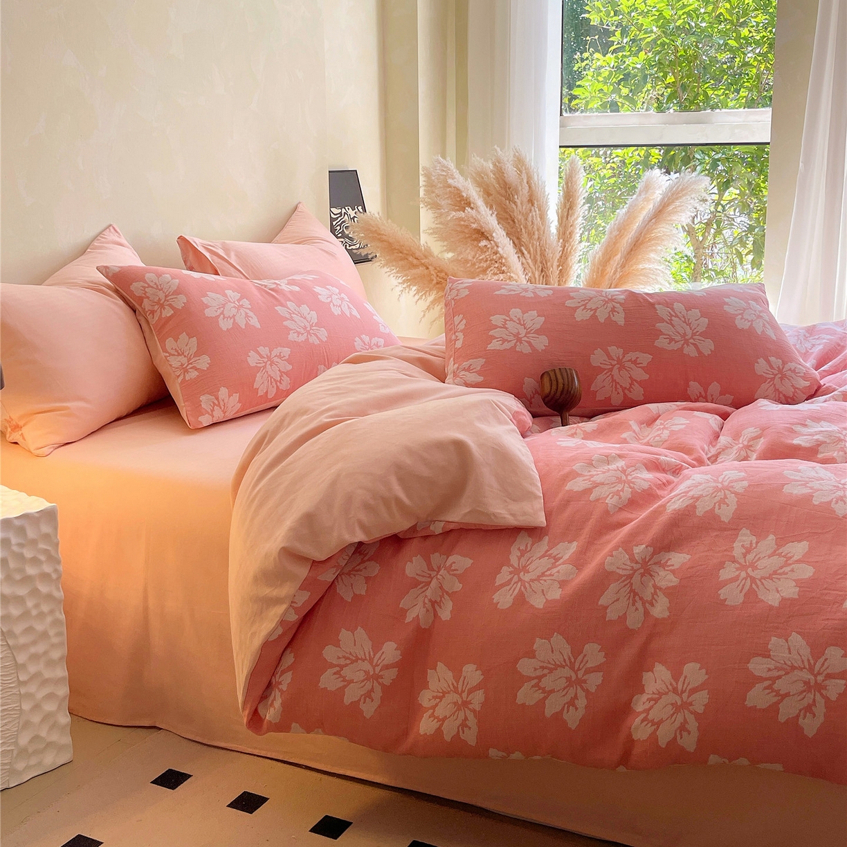 91家纺网 家纺一手货源 找家纺 佰亿莱 2026新款棉麻双层纱四件套第二批 春屿