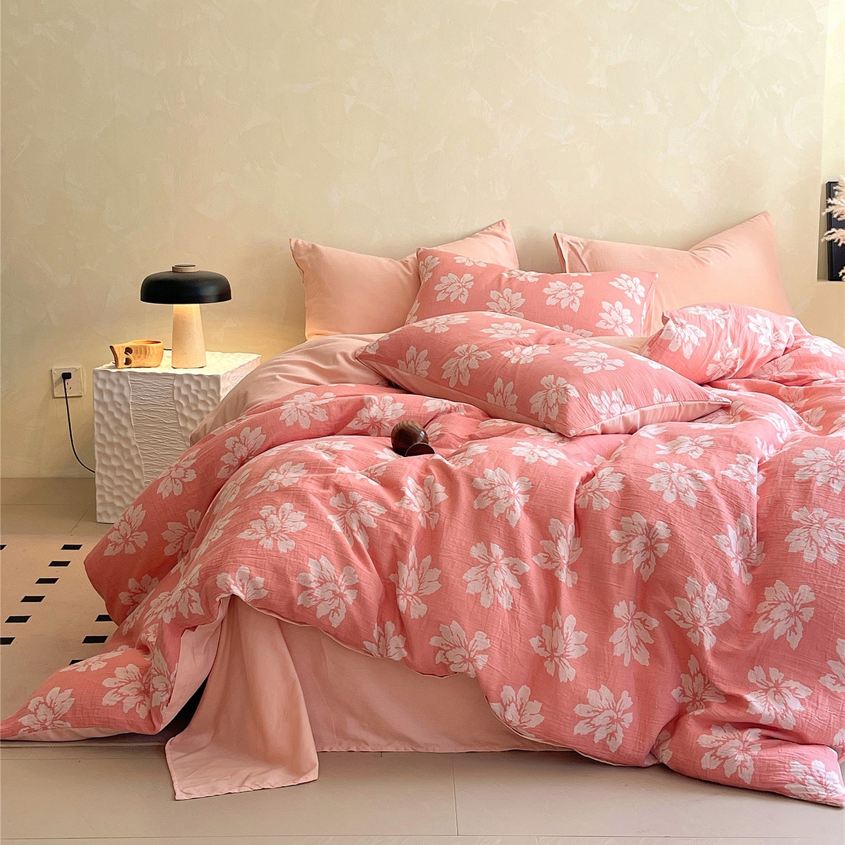 91家纺网 家纺一手货源 找家纺 佰亿莱 2026新款棉麻双层纱四件套第二批 春屿