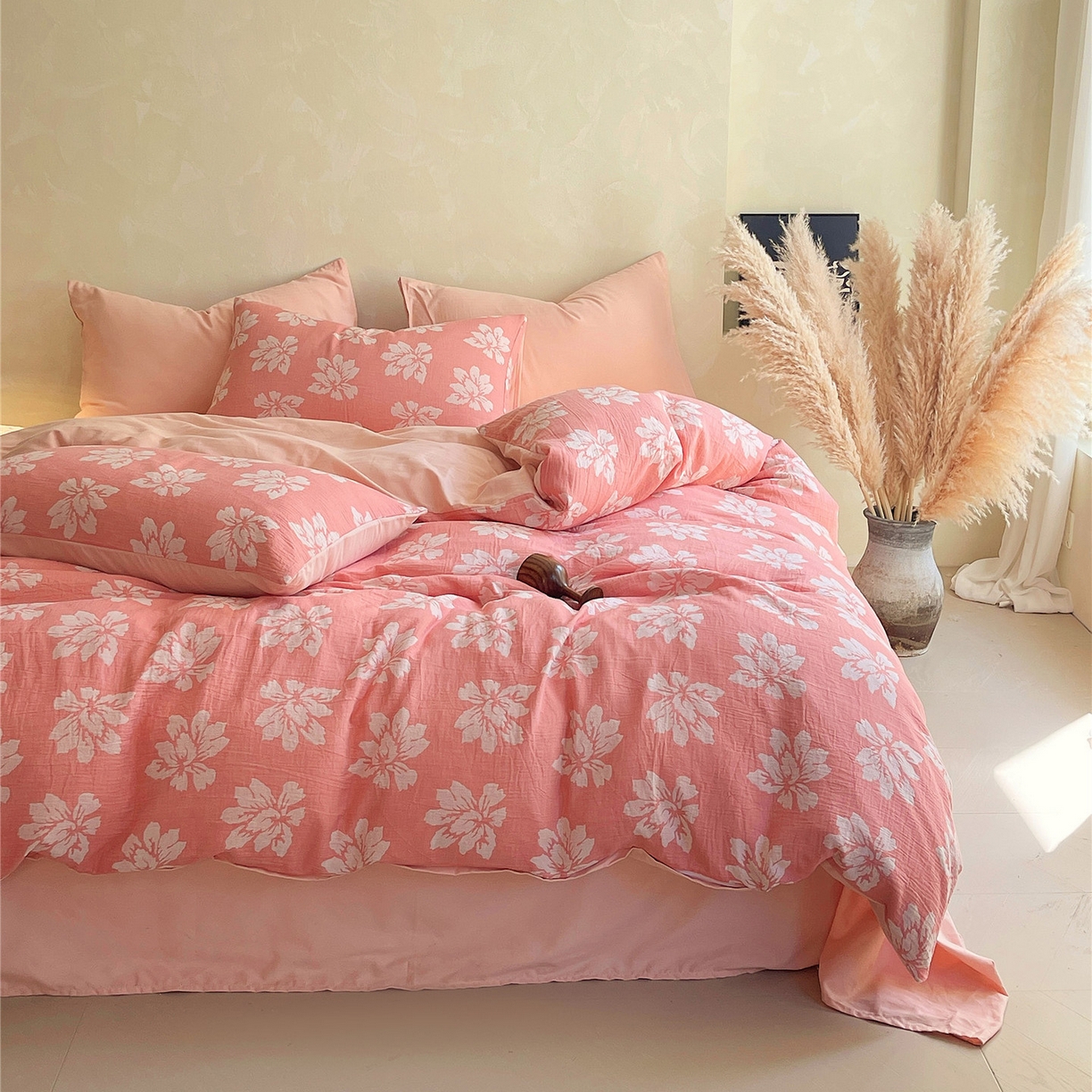 91家纺网 家纺一手货源 找家纺 佰亿莱 2026新款棉麻双层纱四件套第二批 春屿