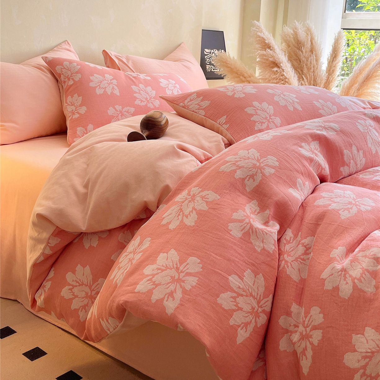 91家纺网 家纺一手货源 找家纺 佰亿莱 2026新款棉麻双层纱四件套第二批 春屿