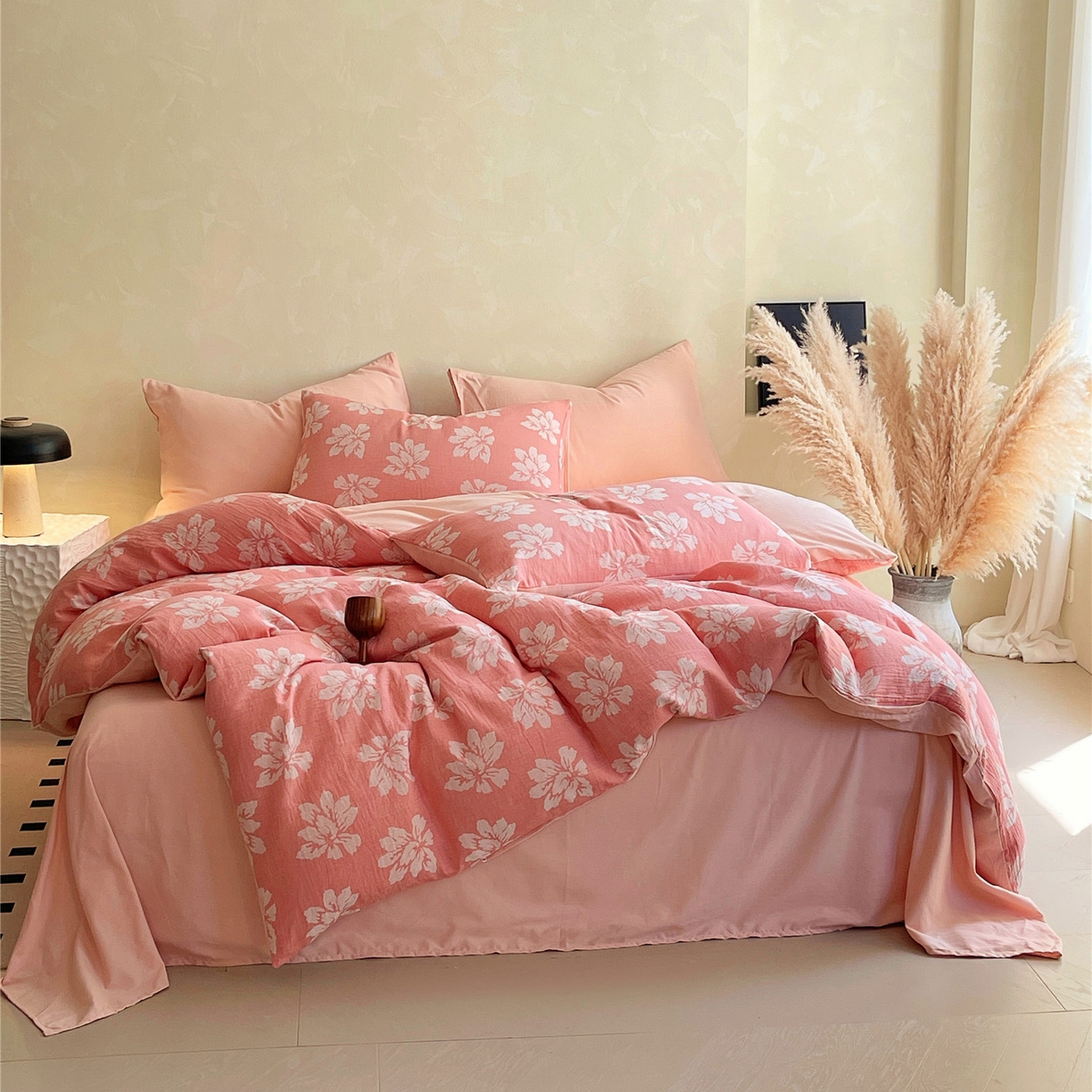 91家纺网 家纺一手货源 找家纺 佰亿莱 2026新款棉麻双层纱四件套第二批 春屿