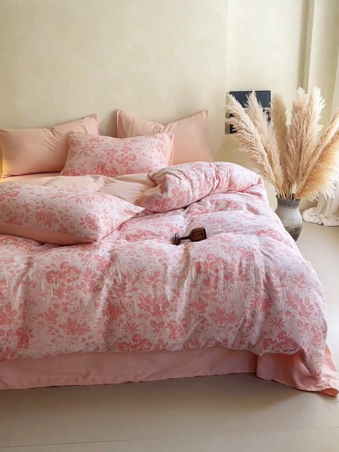 91家纺网 家纺一手货源 找家纺 佰亿莱 2026新款棉麻双层纱四件套第二批 青黛-仙女粉