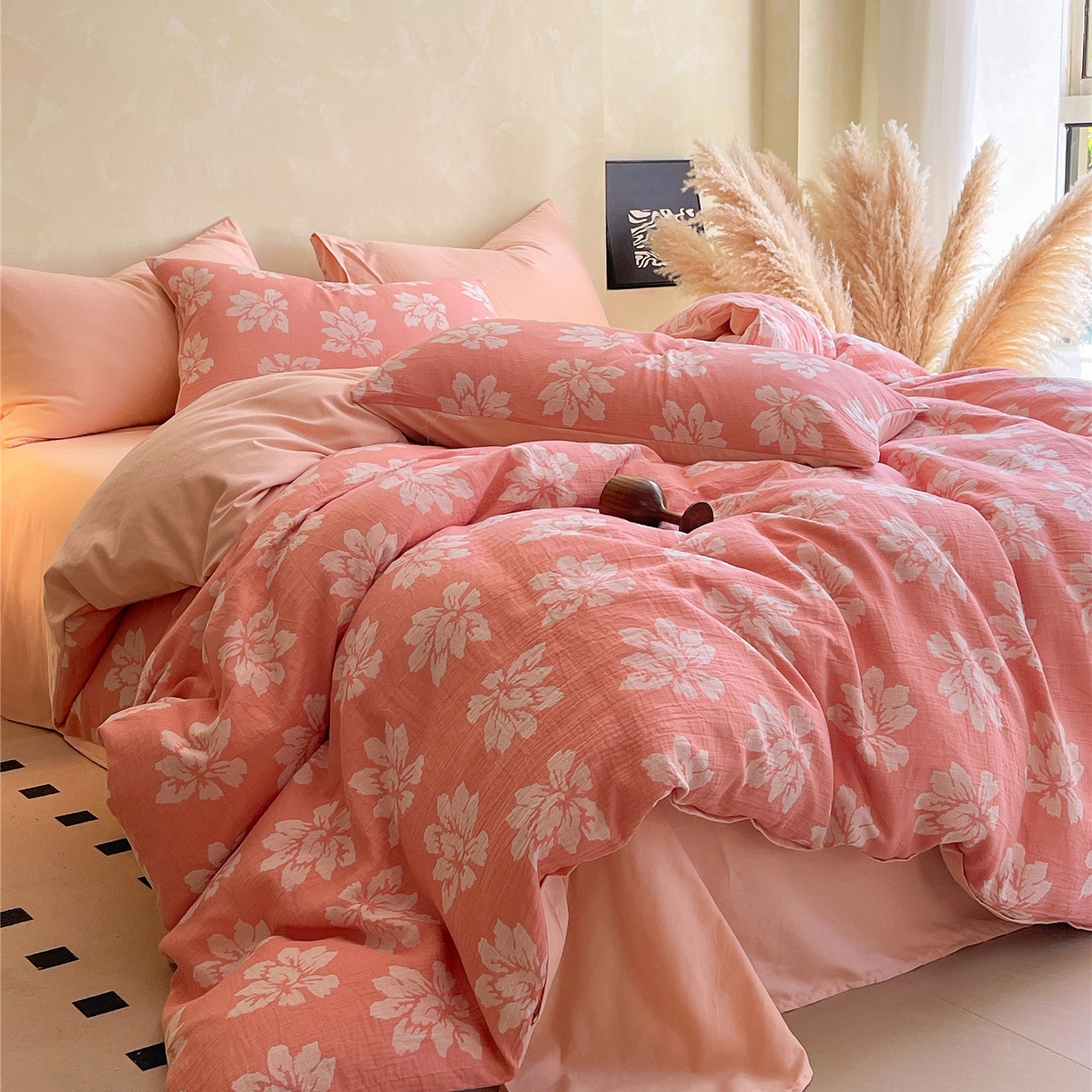 91家纺网 家纺一手货源 找家纺 （总）佰亿莱 2025新款棉麻双层纱四件套第二批