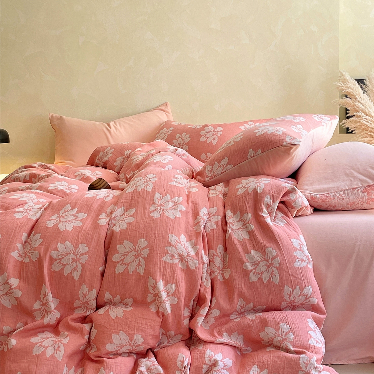 91家纺网 家纺一手货源 找家纺 （总）佰亿莱 2025新款棉麻双层纱四件套第二批