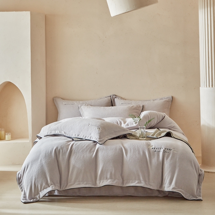 孑寐家纺 2025新款进口加厚艾尼绒四件套 艾尼绒-灰色