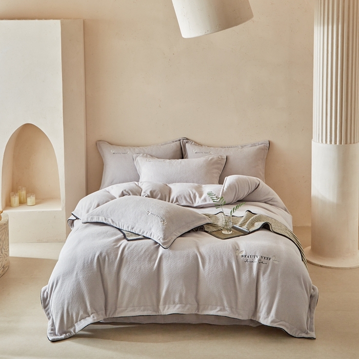 91家纺网 家纺一手货源 找家纺 孑寐家纺 2025新款进口加厚艾尼绒四件套 艾尼绒-灰色