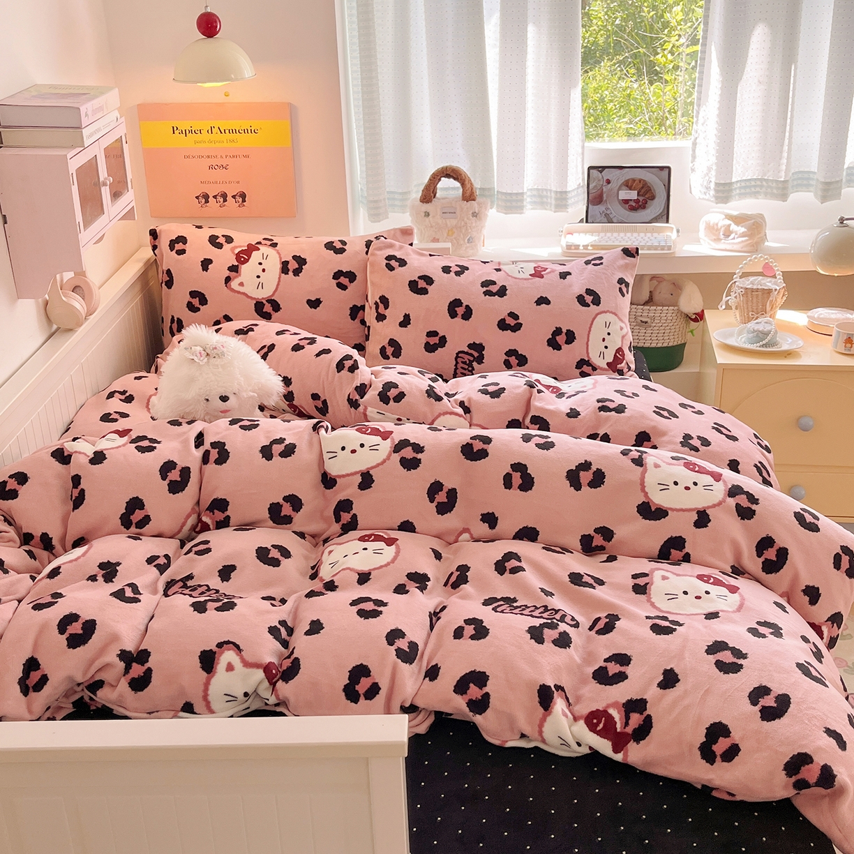 91家纺网 家纺一手货源 找家纺 （总）桃子家居 2025新款A类ins小清新少女奶油卡通可爱加厚牛奶绒四件套