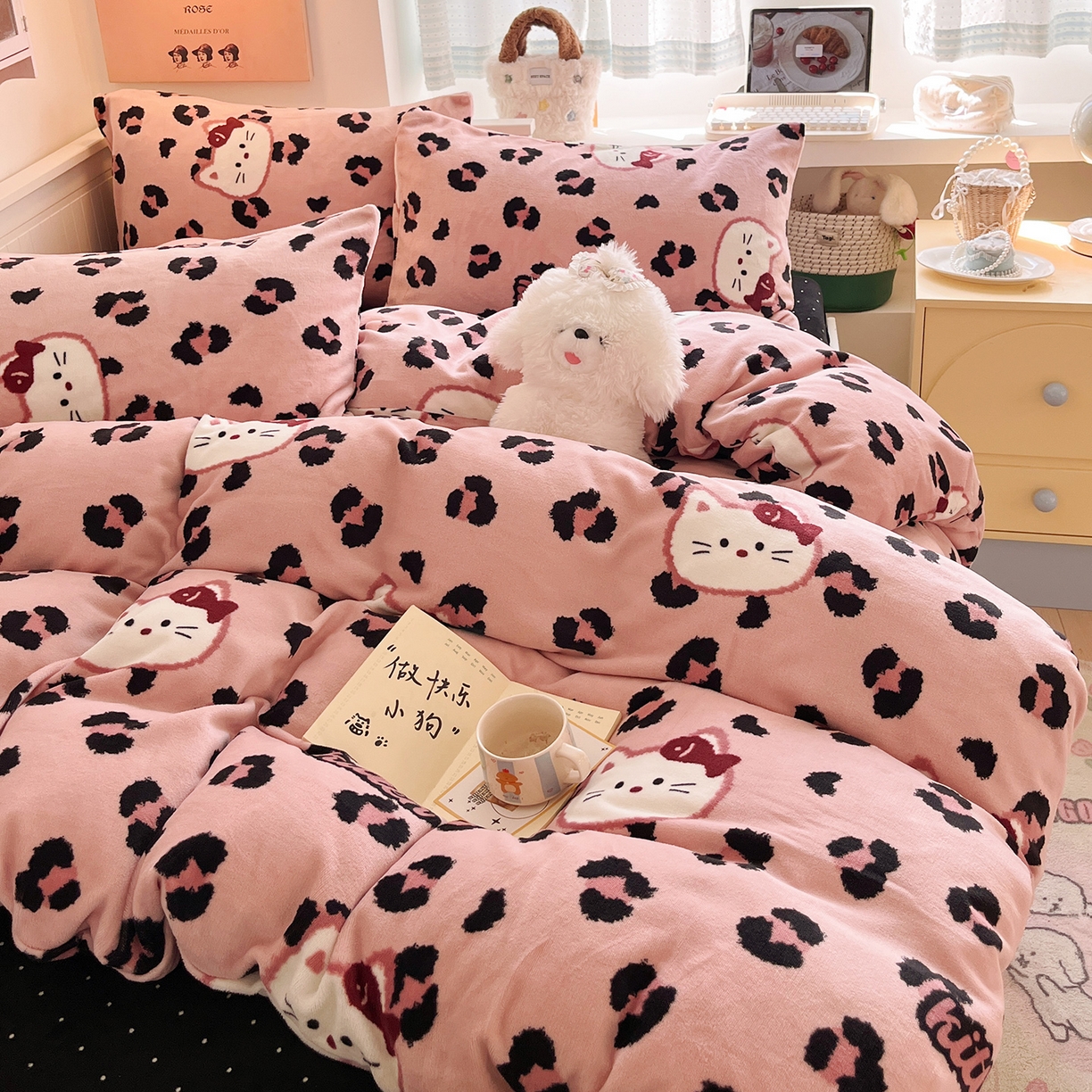 91家纺网 家纺一手货源 找家纺 （总）桃子家居 2025新款A类ins小清新少女奶油卡通可爱加厚牛奶绒四件套