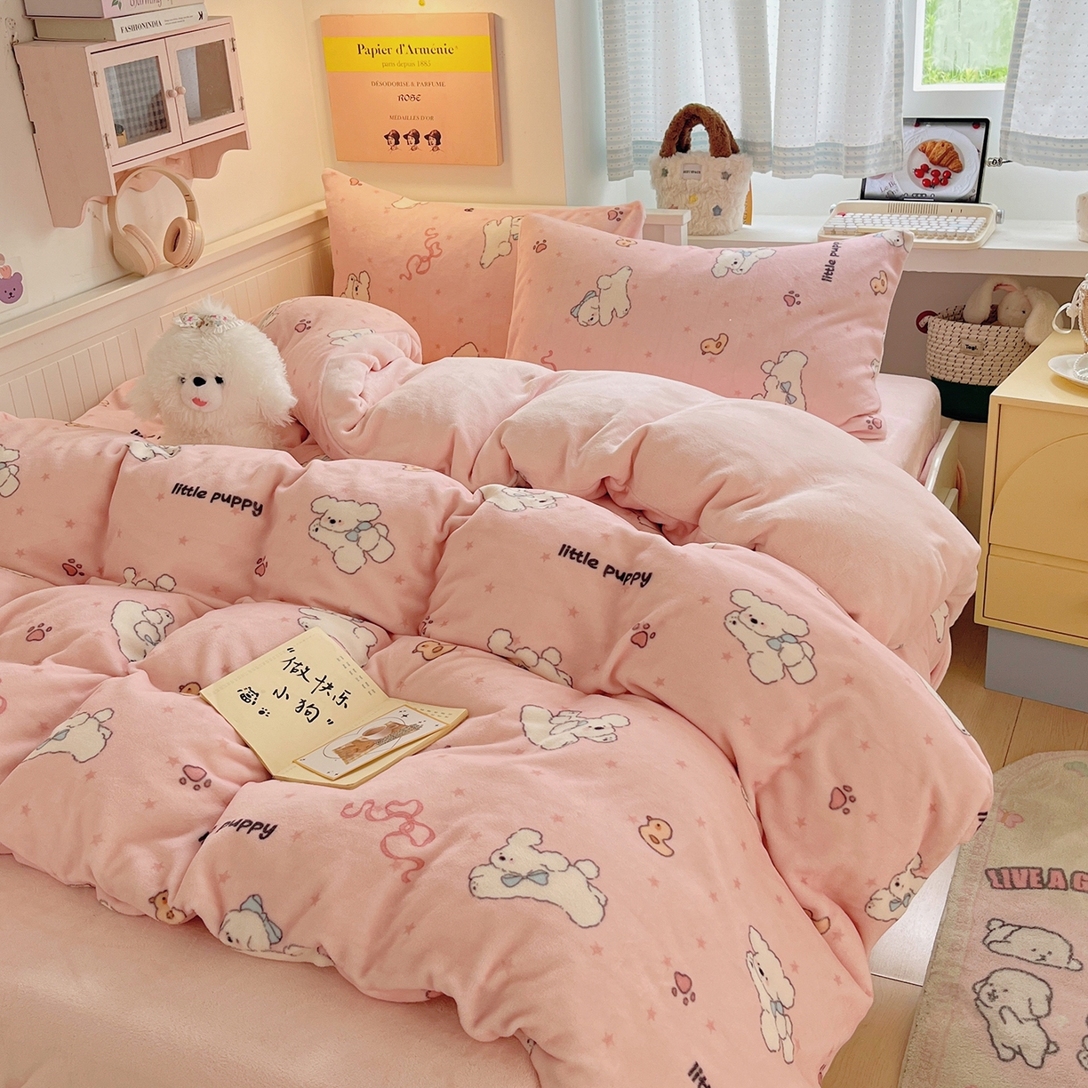 91家纺网 家纺一手货源 找家纺 （总）桃子家居 2025新款A类ins小清新少女奶油卡通可爱加厚牛奶绒四件套