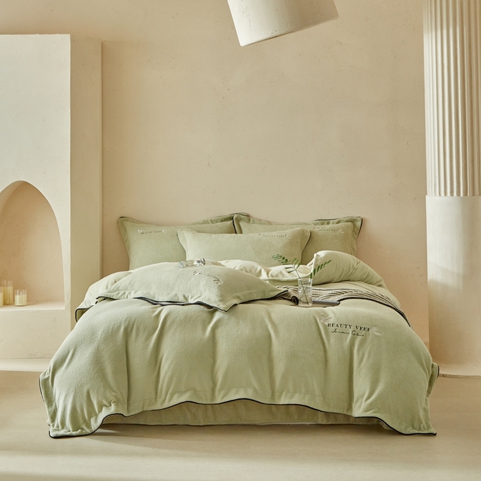 孑寐家纺 2025新款进口加厚艾尼绒四件套 艾尼绒-绿色