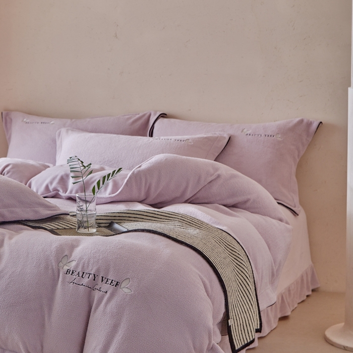 91家纺网 家纺一手货源 找家纺 孑寐家纺 2025新款进口加厚艾尼绒四件套 艾尼绒-紫色