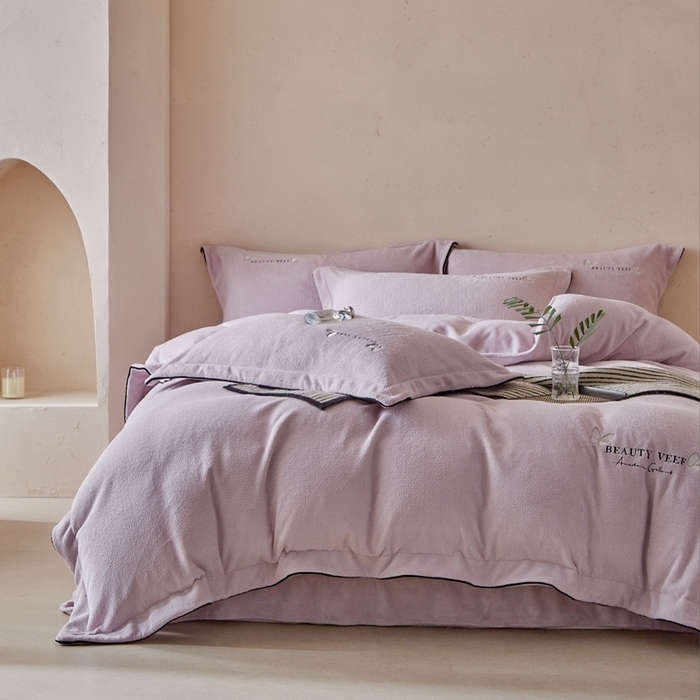 91家纺网 家纺一手货源 找家纺 孑寐家纺 2025新款进口加厚艾尼绒四件套 艾尼绒-紫色