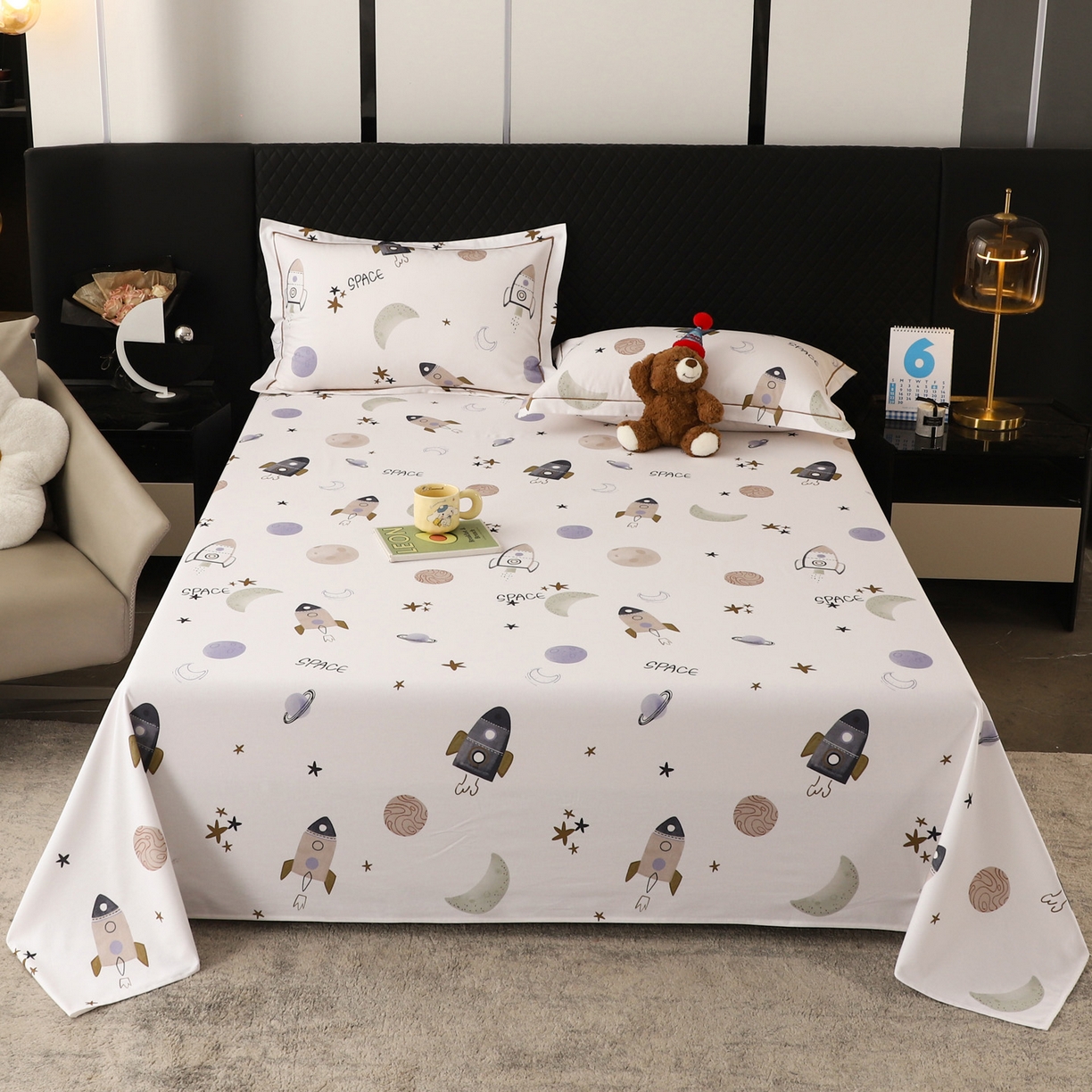 91家纺网 家纺一手货源 找家纺 金盛纺 2025新款全棉纯棉加厚磨毛印花单品床单 床单单件 太空漫步