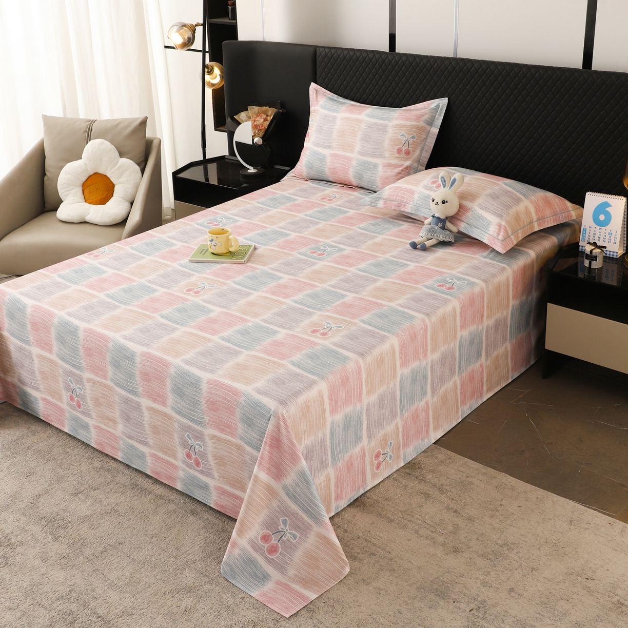 91家纺网 家纺一手货源 找家纺 金盛纺 2025新款全棉纯棉加厚磨毛印花单品床单 床单单件 樱为你