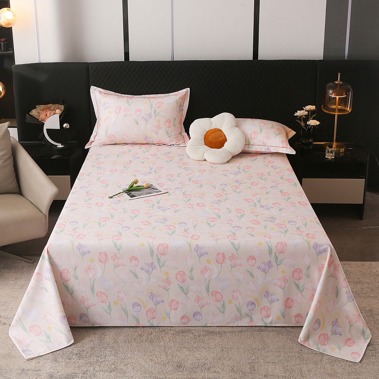 91家纺网 家纺一手货源 找家纺 金盛纺 2025新款全棉纯棉加厚磨毛印花单品床单 床单单件 春光郁金