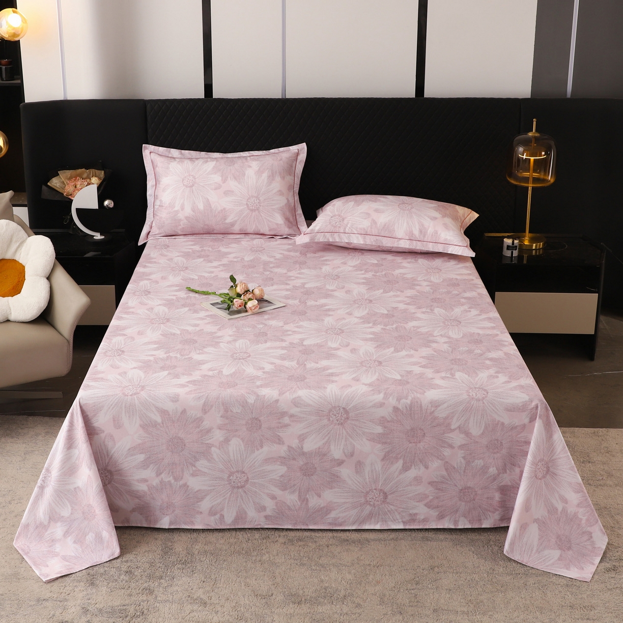 91家纺网 家纺一手货源 找家纺 金盛纺 2025新款全棉纯棉加厚磨毛印花单品床单 床单单件 向阳花开