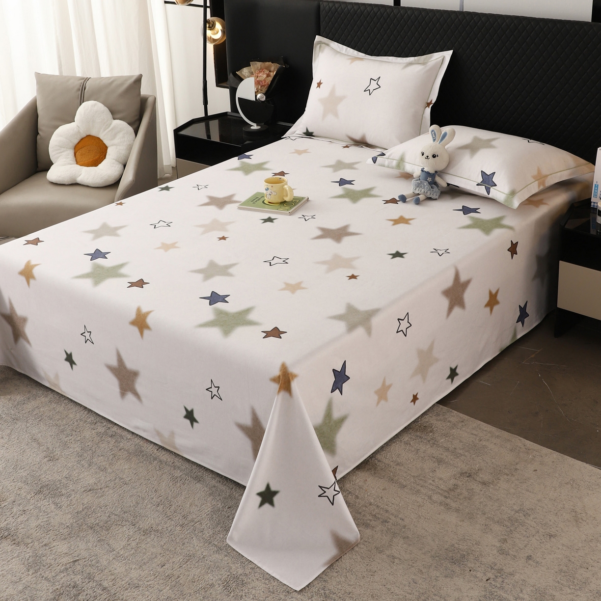 91家纺网 家纺一手货源 找家纺 金盛纺 2025新款全棉纯棉加厚磨毛印花单品床单 床单单件 星采