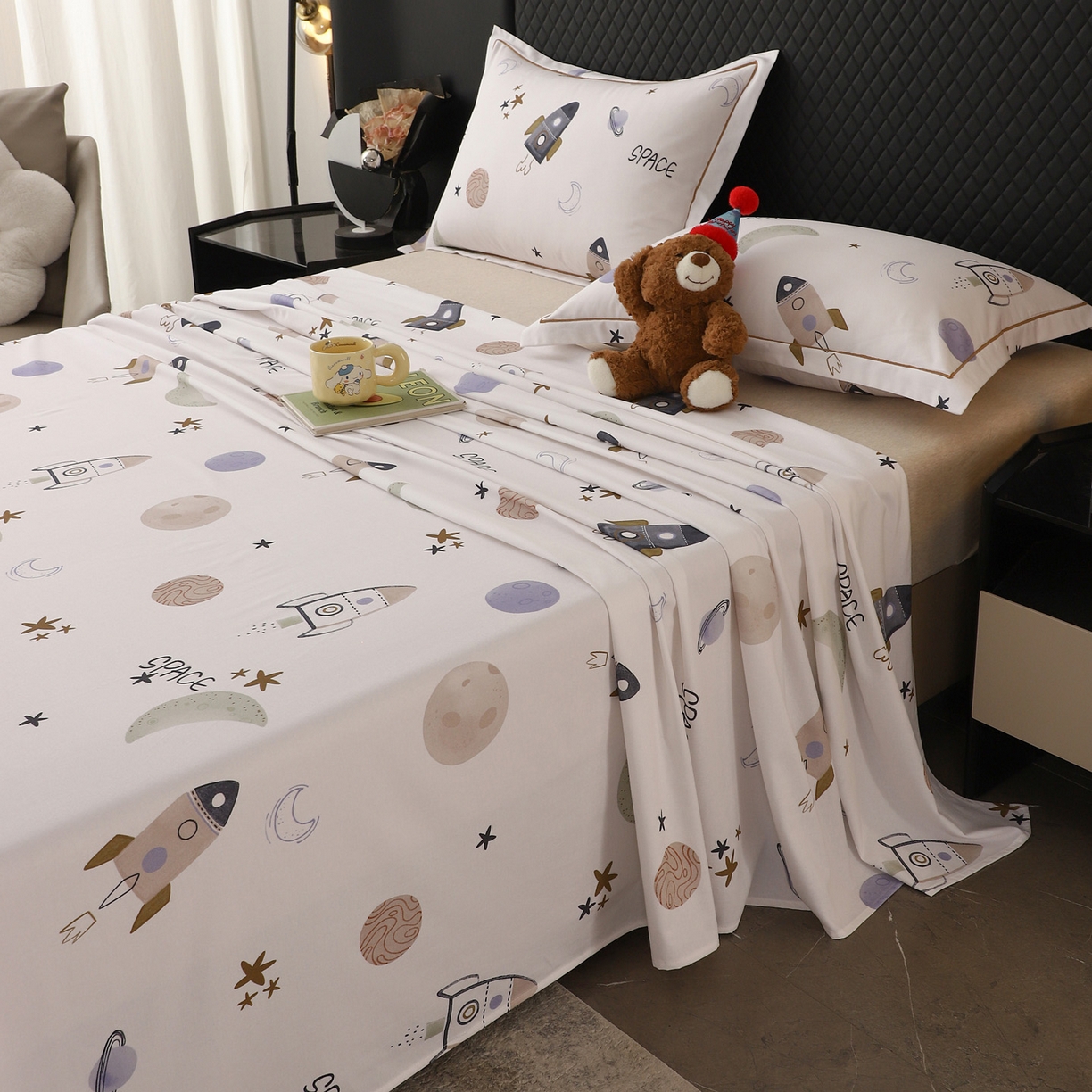 91家纺网 家纺一手货源 找家纺 金盛纺 2025新款全棉纯棉加厚磨毛印花单品床单 床单单件 太空漫步