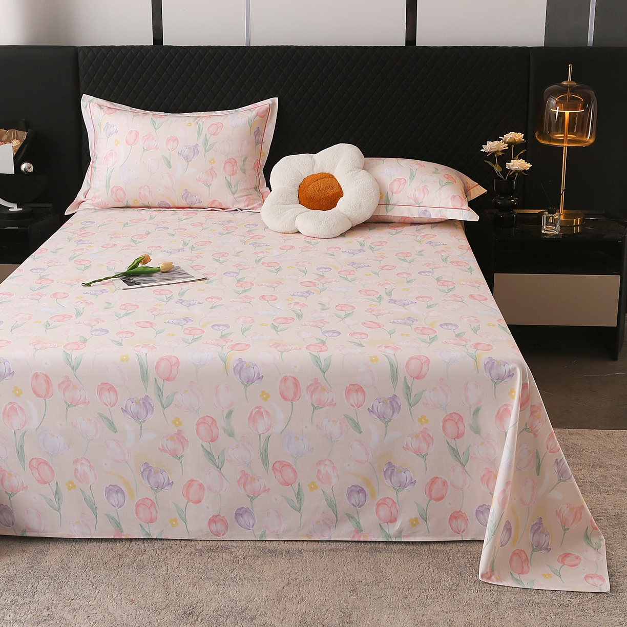 91家纺网 家纺一手货源 找家纺 金盛纺 2025新款全棉纯棉加厚磨毛印花单品床单 床单单件 春光郁金