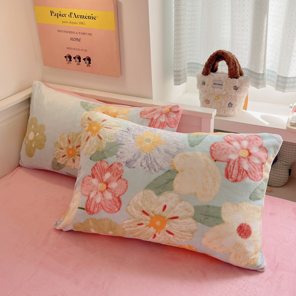 91家纺网 家纺一手货源 找家纺 桃子家居 2025新款A类ins小清新少女奶油卡通可爱加厚牛奶绒四件套 绒-缤纷花园