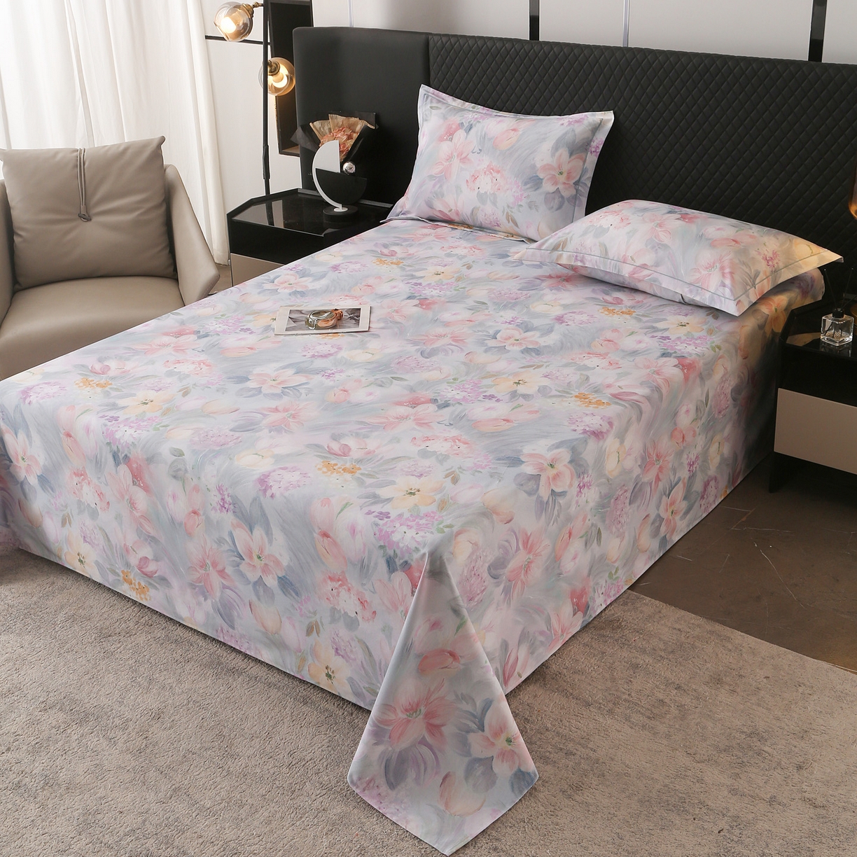 91家纺网 家纺一手货源 找家纺 金盛纺 2025新款全棉纯棉加厚磨毛印花单品床单 床单单件 艾莉雅