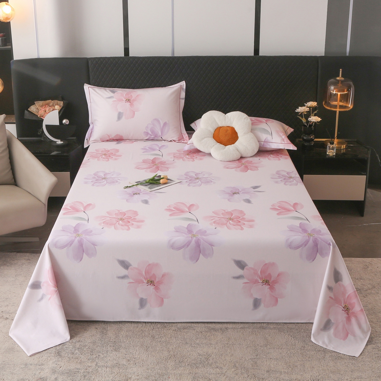 91家纺网 家纺一手货源 找家纺 金盛纺 2025新款全棉纯棉加厚磨毛印花单品床单 床单单件 茶言妙语