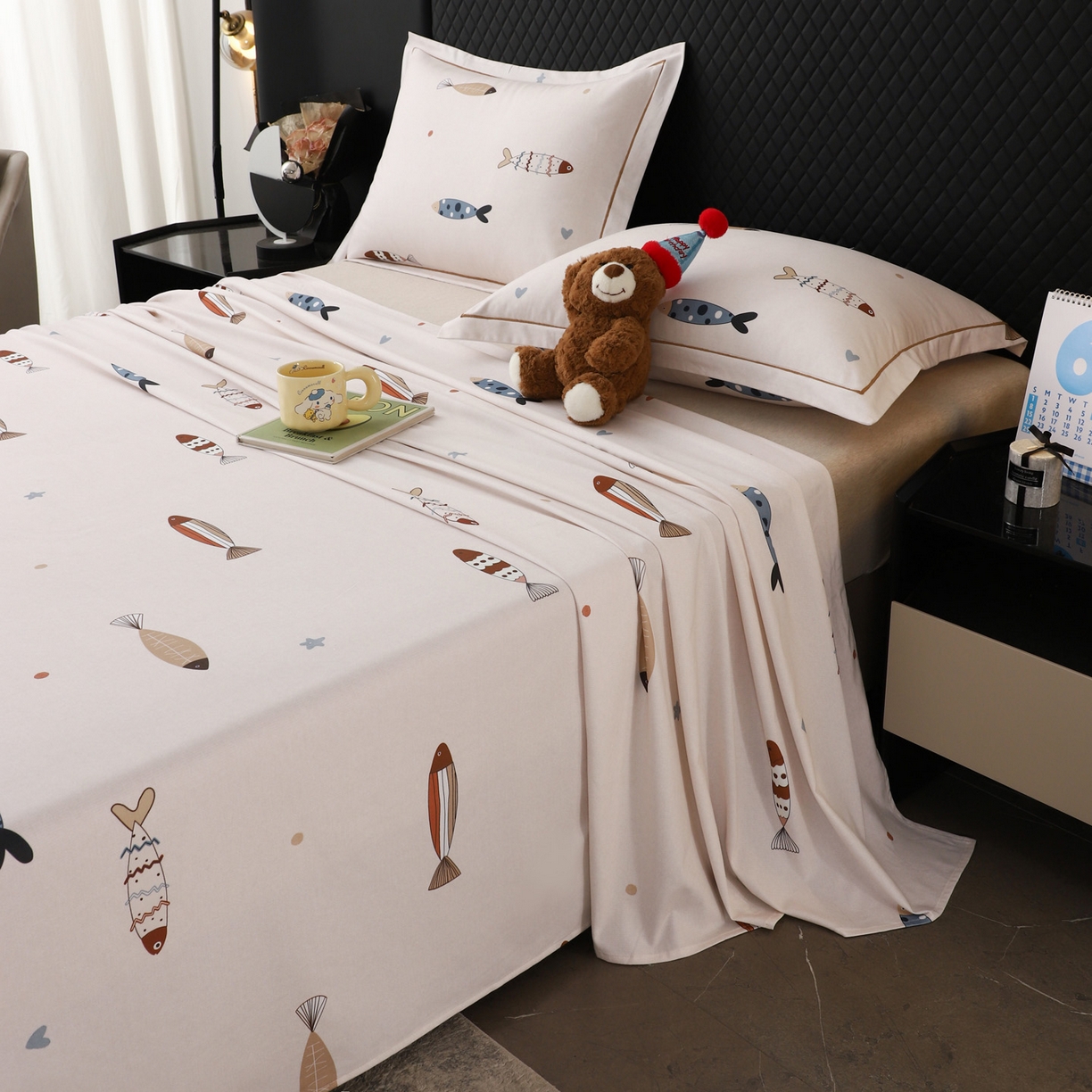 91家纺网 家纺一手货源 找家纺 金盛纺 2025新款全棉纯棉加厚磨毛印花单品床单 床单单件 渔趣