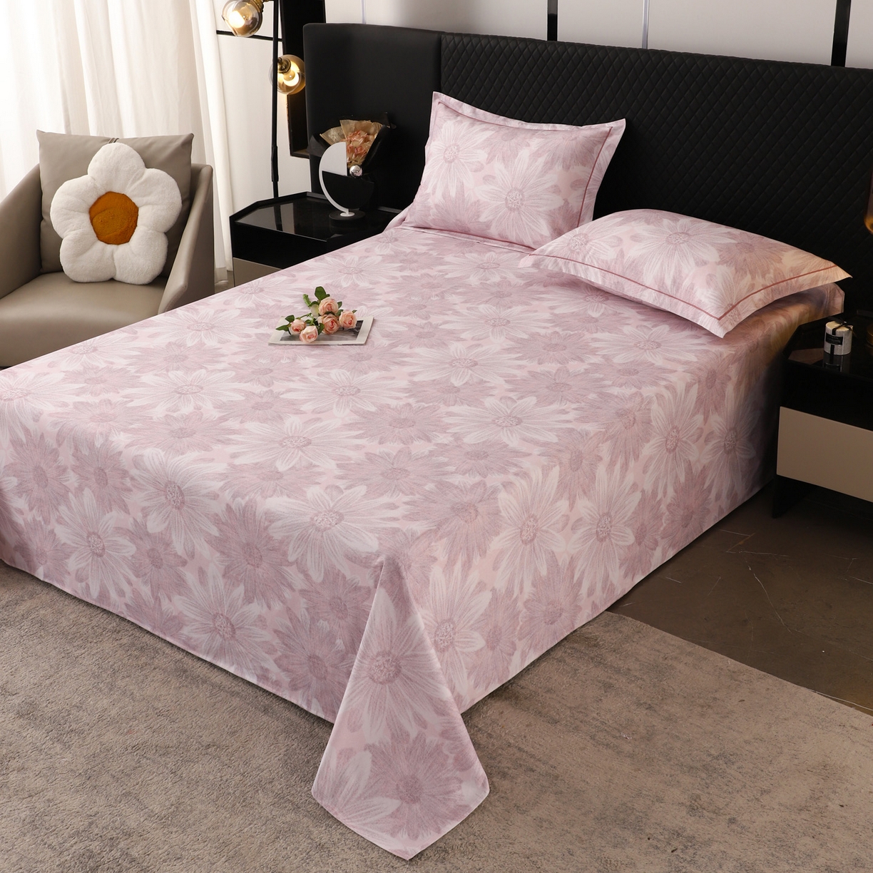 91家纺网 家纺一手货源 找家纺 金盛纺 2025新款全棉纯棉加厚磨毛印花单品床单 床单单件 向阳花开