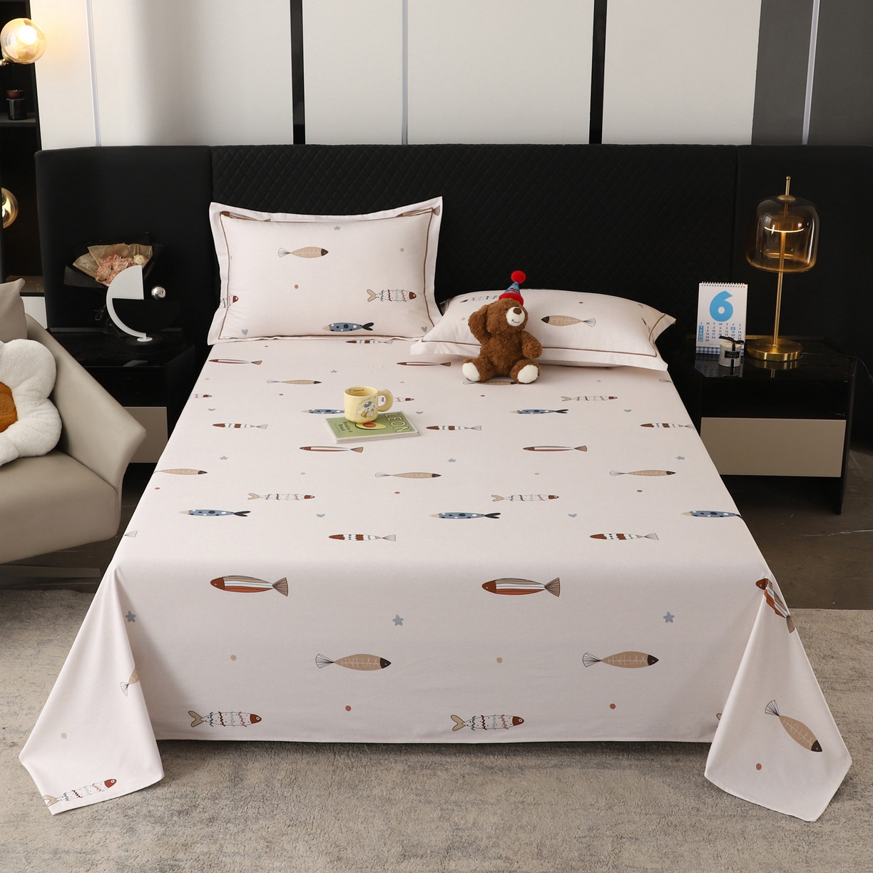 91家纺网 家纺一手货源 找家纺 金盛纺 2025新款全棉纯棉加厚磨毛印花单品床单 床单单件 渔趣