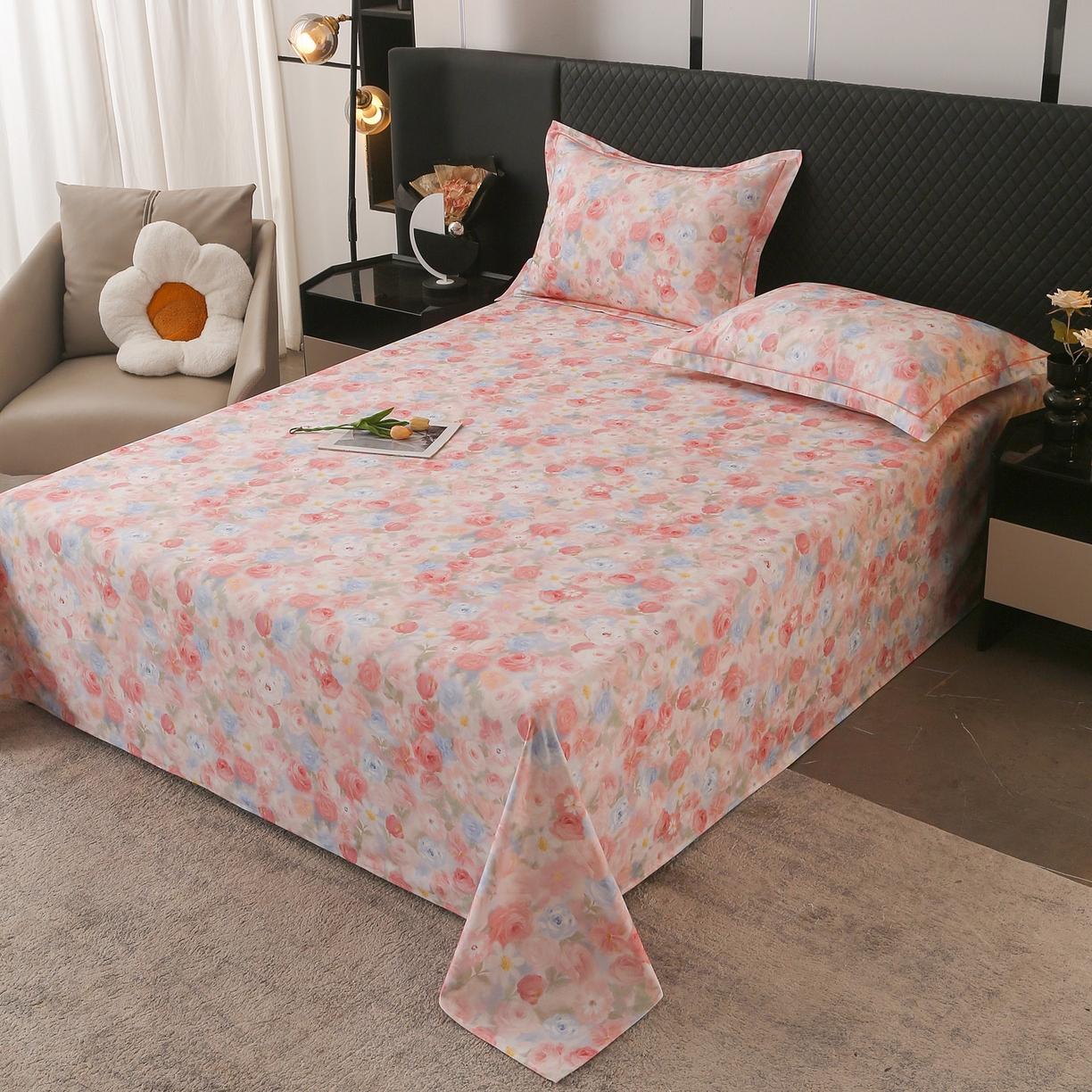 91家纺网 家纺一手货源 找家纺 金盛纺 2025新款全棉纯棉加厚磨毛印花单品床单 床单单件 甜梦荼语