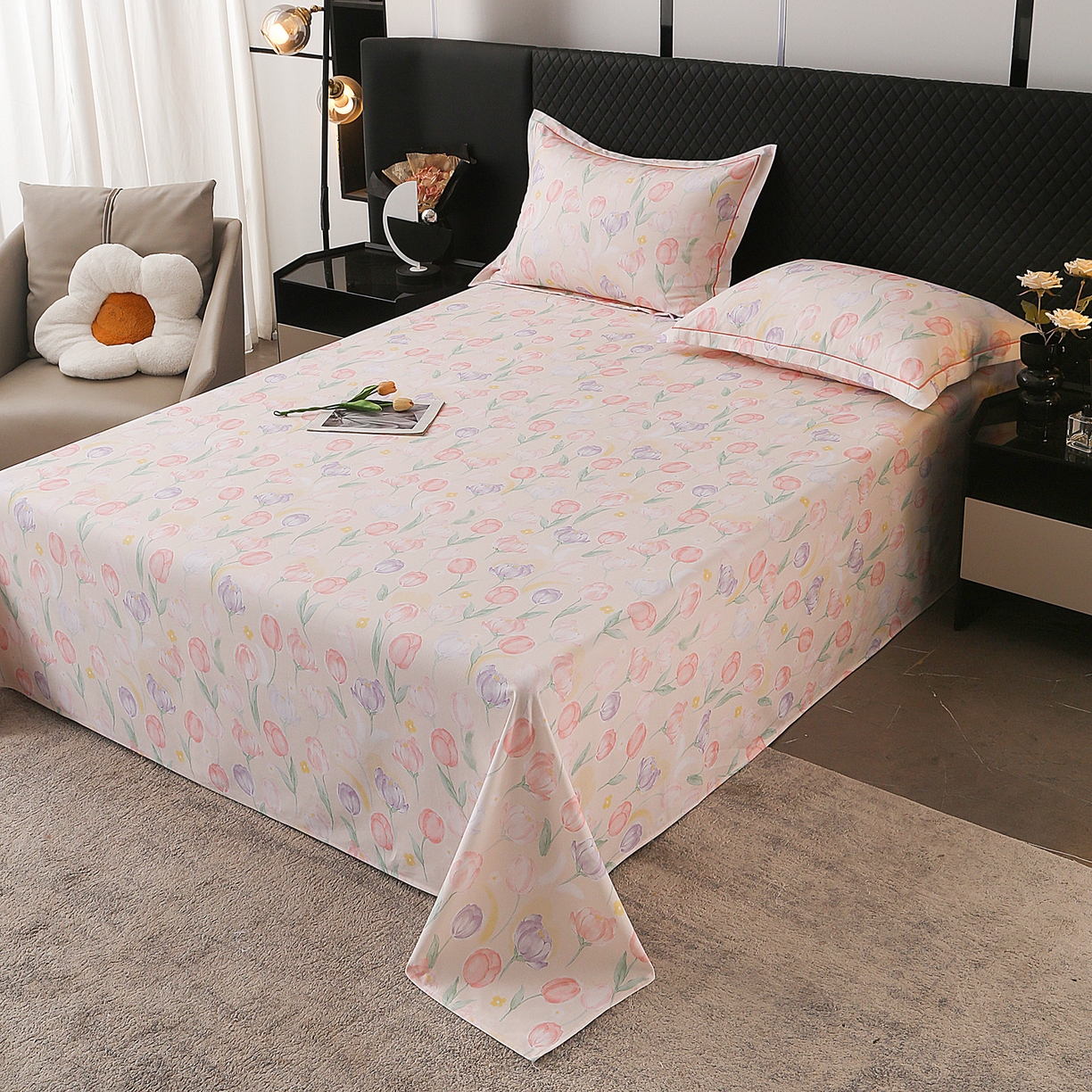 91家纺网 家纺一手货源 找家纺 金盛纺 2025新款全棉纯棉加厚磨毛印花单品床单 床单单件 春光郁金