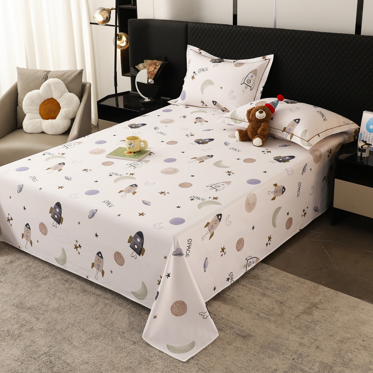 91家纺网 家纺一手货源 找家纺 金盛纺 2025新款全棉纯棉加厚磨毛印花单品床单 床单单件 太空漫步