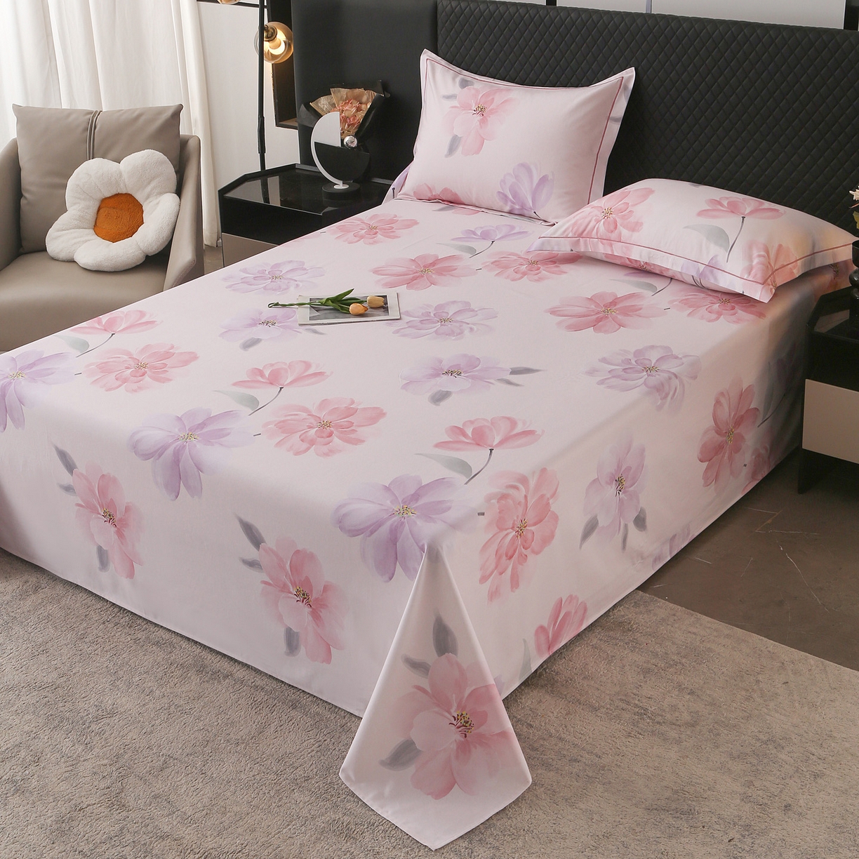 91家纺网 家纺一手货源 找家纺 金盛纺 2025新款全棉纯棉加厚磨毛印花单品床单 床单单件 茶言妙语