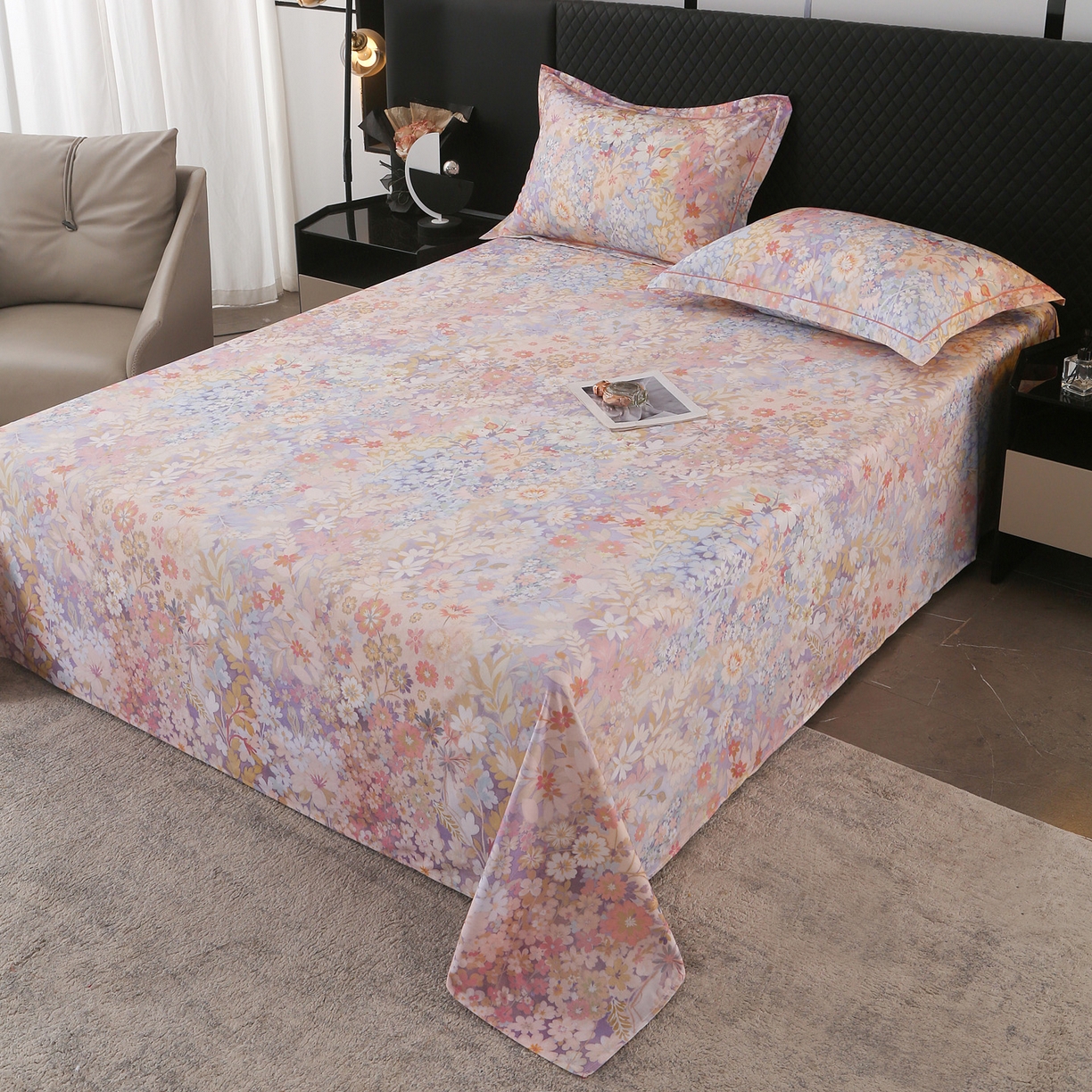 91家纺网 家纺一手货源 找家纺 金盛纺 2025新款全棉纯棉加厚磨毛印花单品床单 床单单件 樱雪柰