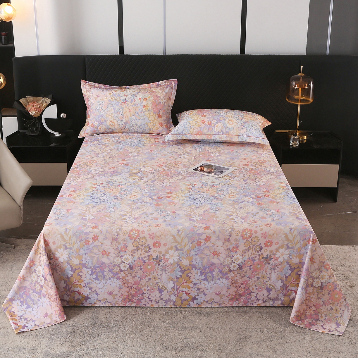 91家纺网 家纺一手货源 找家纺 金盛纺 2025新款全棉纯棉加厚磨毛印花单品床单 床单单件 樱雪柰